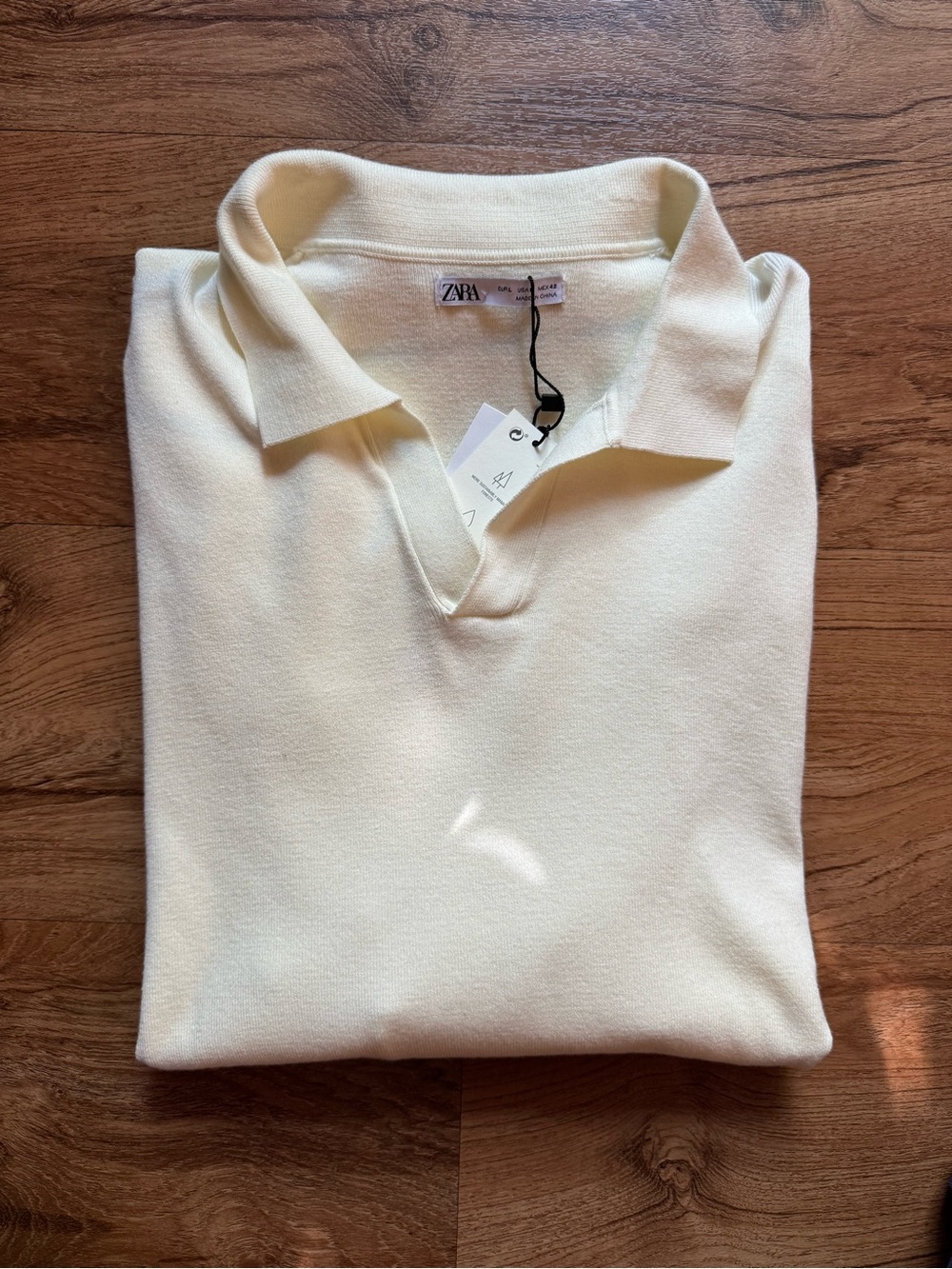 ZARA Cream V-Neck Knit Polo Sweater for Men